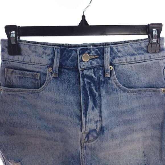 Good American Womens Size 00/24 Blue Distressed Button Fly Shorts - Picture 3 of 9